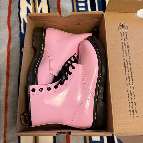 Dr. Martens Patent Leather Pink Combat Boots - Picture 1 of 7